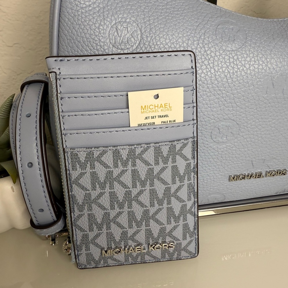 3 pcs Michael Kors CORA Large Zip Shoulder Crossbody Bag, Wallet & Purse Hook - Picture 8 of 11